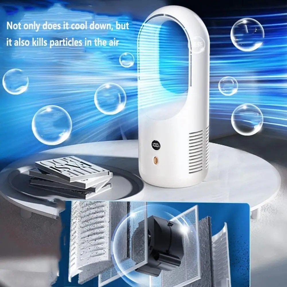 مروحة ذكية بدون شفرات بقوة 5 واط مع 6 سرعات مختلفة قابلة للشحن عبر منفذ USB للمنزل والمكتب.