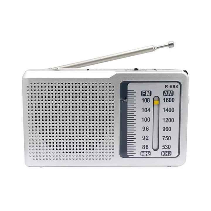 راديو الجيب R-698 المحمول بمخرج سماعات للأذن ودعم AM/FM للاستخدام الشخصي.